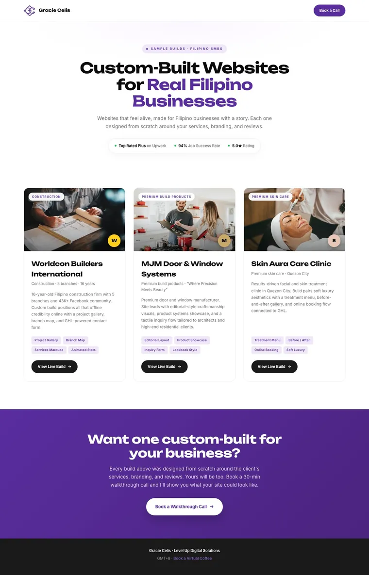 Custom-built website samples
